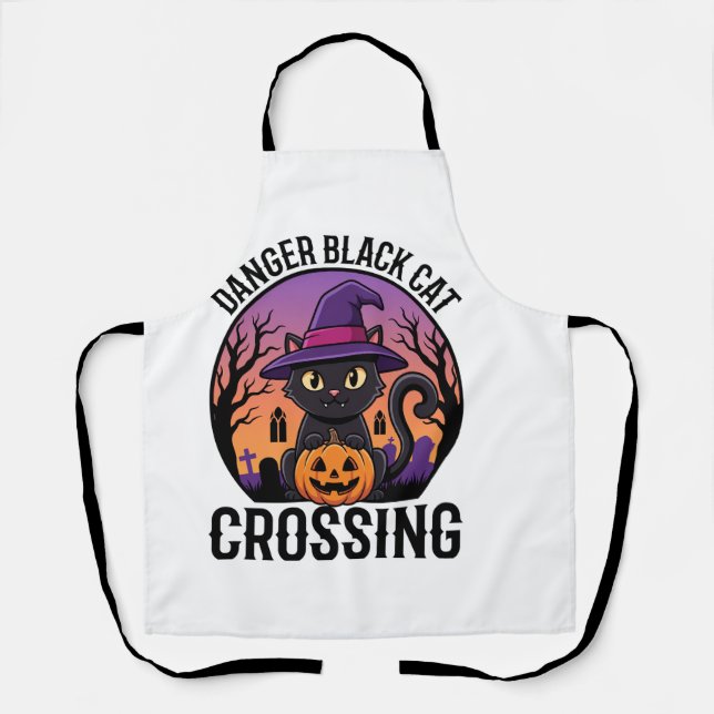 Halloween Danger Black Cat Crossing Apron (Front)