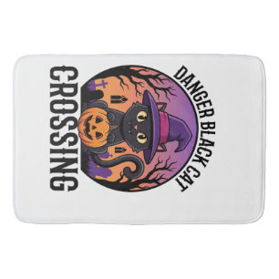 Halloween Danger Black Cat Crossing Bath Mat