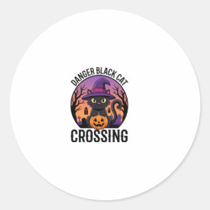 Halloween Danger Black Cat Crossing Classic Round Sticker