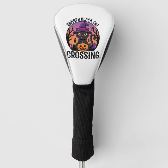 Halloween Danger Black Cat Crossing Golf Head Cover (Front)