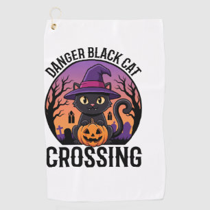 Halloween Danger Black Cat Crossing Golf Towel