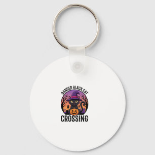Halloween Danger Black Cat Crossing Key Ring