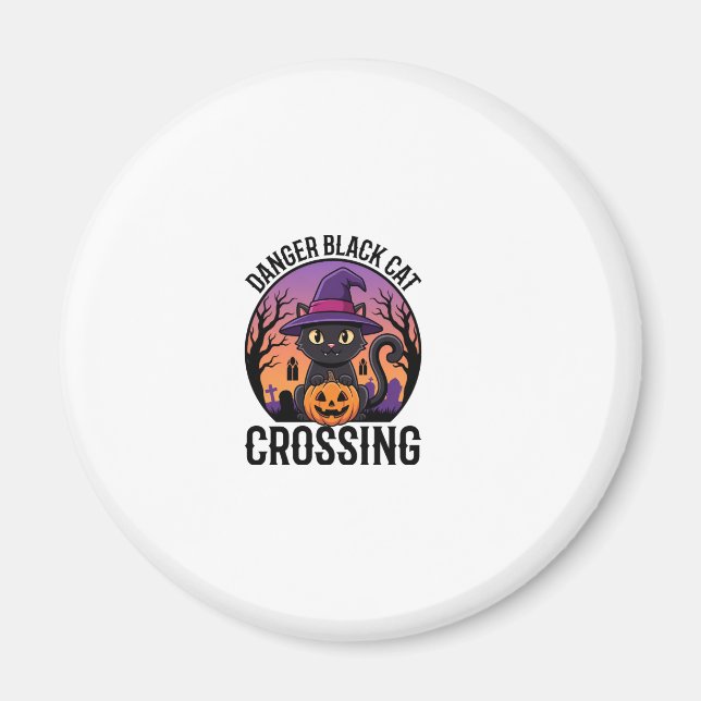 Halloween Danger Black Cat Crossing Magnet (Front)