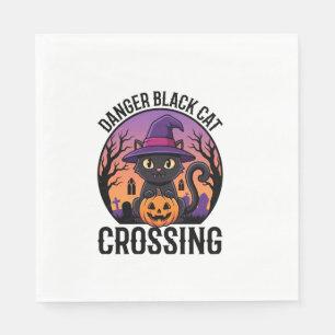 Halloween Danger Black Cat Crossing Napkin