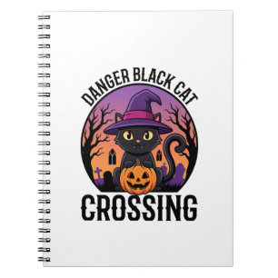 Halloween Danger Black Cat Crossing Notebook