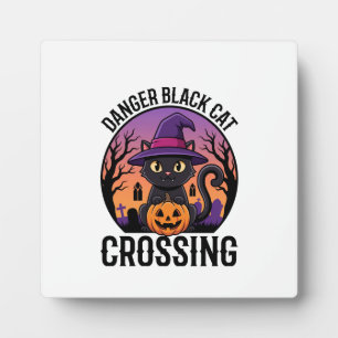 Halloween Danger Black Cat Crossing Plaque