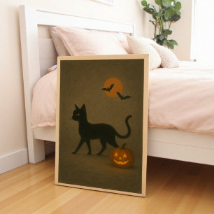 Halloween Dark Academia Style Black Cat Pumpkin Poster