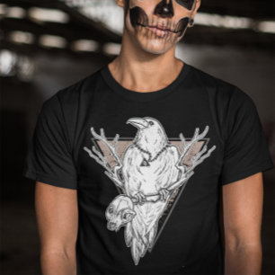 Halloween Dark Crow With Illuminati Chain - Gothic T-Shirt