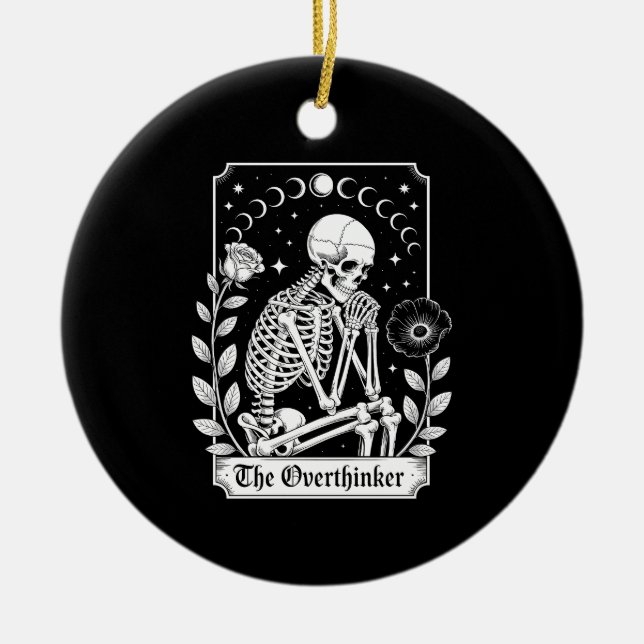 Halloween Dark Gothic Skeleton Overthinker Ceramic Tree Decoration (Front)