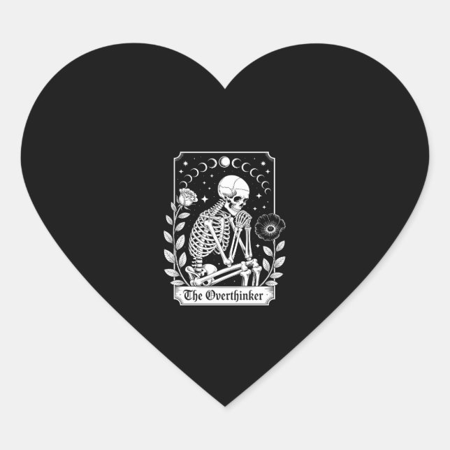 Halloween Dark Gothic Skeleton Overthinker Heart Sticker (Front)