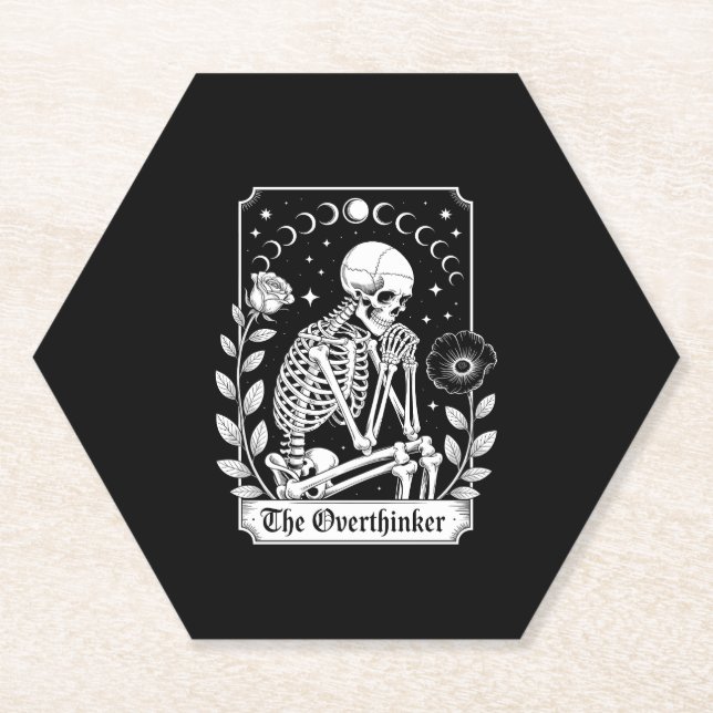 Halloween Dark Gothic Skeleton Overthinker Paper Coaster (Front)