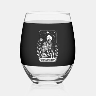 Halloween Dark Gothic Skeleton Overthinker Stemless Wine Glass