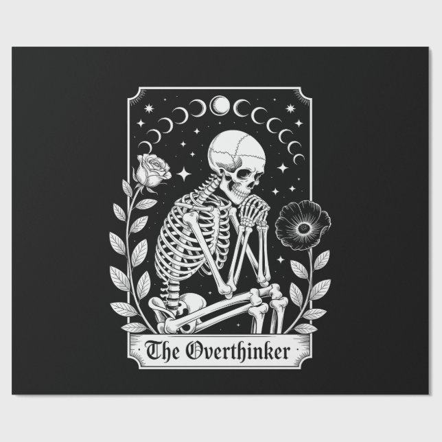 Halloween Dark Gothic Skeleton Overthinker Wrapping Paper (Flat)