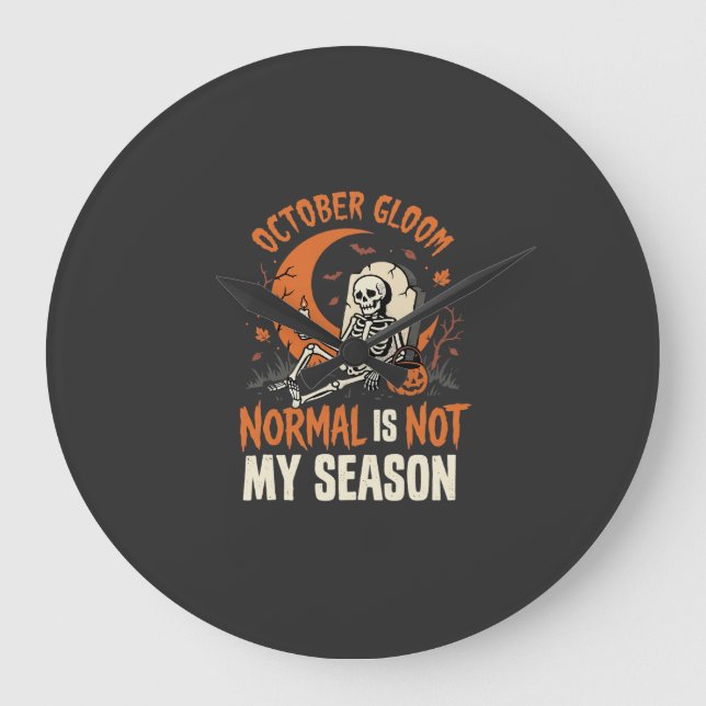 Halloween Dark Humour Skeleton Mood Large Clock (Front)
