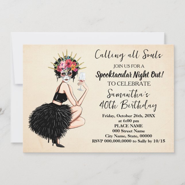 Halloween Day of the Dead Girls Night Out Birthday Invitation (Front)
