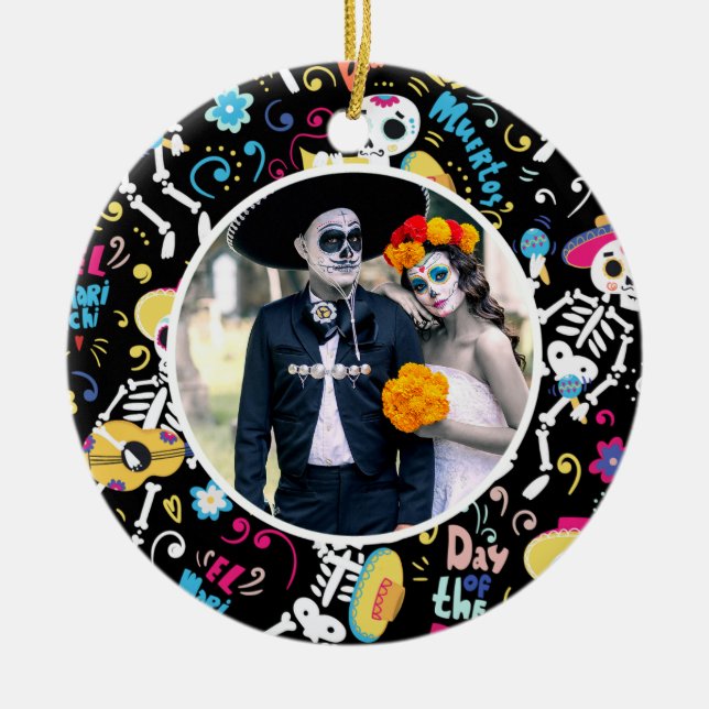 Halloween Day of the Dead Photo Ceramic Tree Decoration (Front)