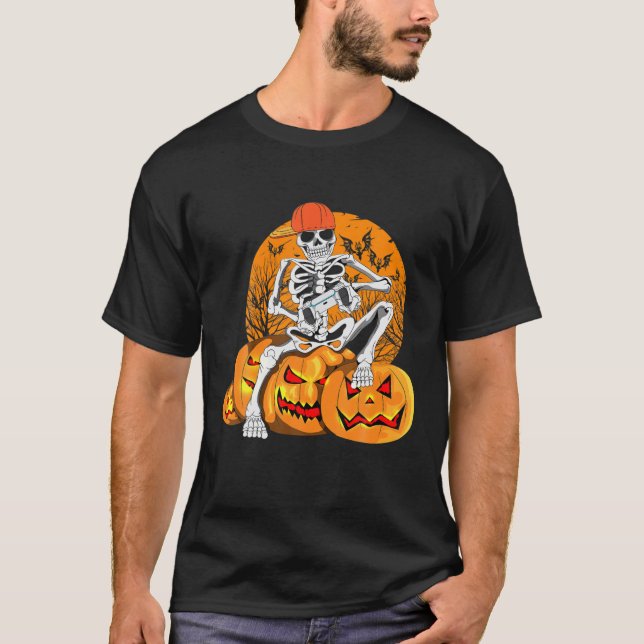 Halloween Dead Gangster Skeleton Game Pumpskin Pum T-Shirt (Front)