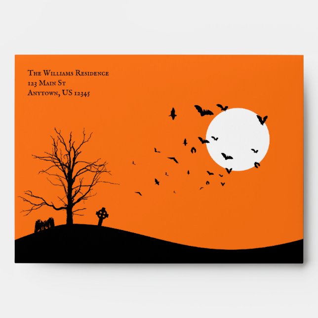 Halloween Dead Tree Bats Graveyard Return Address Envelope (Front)