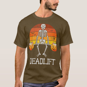 Halloween Deadlift Skeleton Barbell Pumpkin Candy T-Shirt