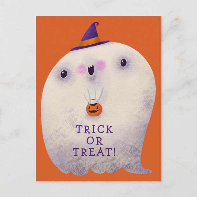 Halloween Decor Trick or Treat Cute Spooky Ghost Holiday Postcard (Front)
