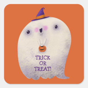 Halloween Decor Trick or Treat Cute Spooky Ghost Square Sticker