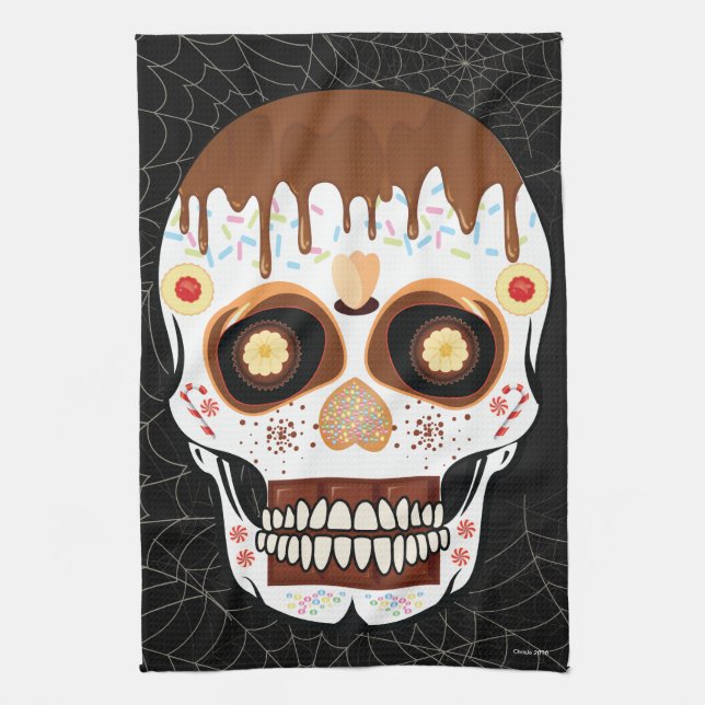 Halloween Decoration Sugar Skull Kitchen Towel (Vertical)