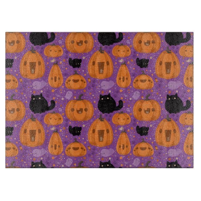 Halloween Decorative Glass Cutting Board/Black Cat Board (Front)