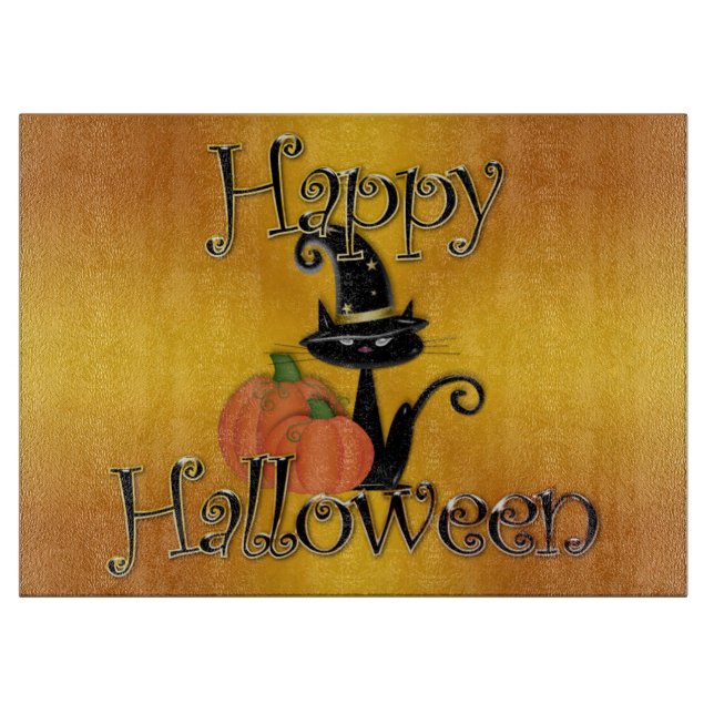 Halloween Decorative Glass Cutting Board/Black Cat Cutting Board (Front)