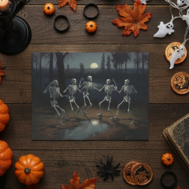 Halloween Decoupage Dancing Skeletons  Postcard (Creator Uploaded)