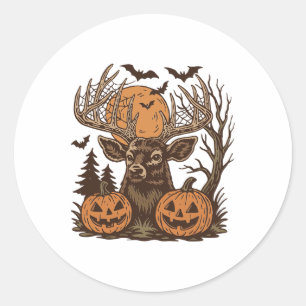 Halloween Deer Spooky Forest Buck Pumpkin Hunting Classic Round Sticker