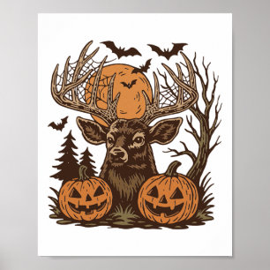 Halloween Deer Spooky Forest Buck Pumpkin Hunting Poster