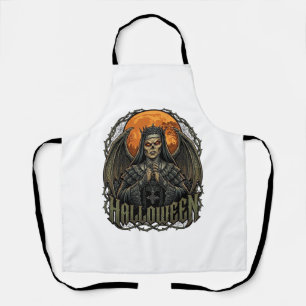 Halloween Demon Nun Crown Wings Orange Moon_1 Apron