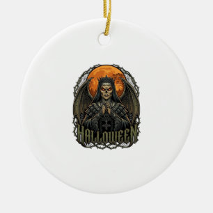 Halloween Demon Nun Crown Wings Orange Moon_1 Ceramic Tree Decoration