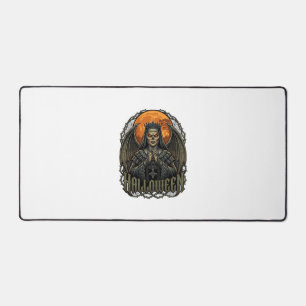 Halloween Demon Nun Crown Wings Orange Moon_1 Desk Mat