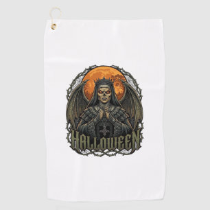 Halloween Demon Nun Crown Wings Orange Moon_1 Golf Towel