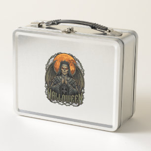Halloween Demon Nun Crown Wings Orange Moon_1 Metal Lunch Box