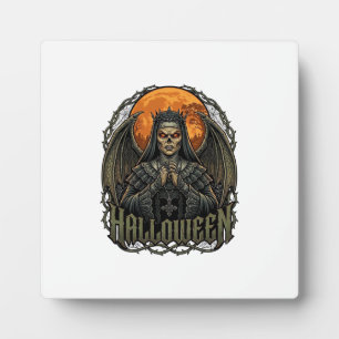 Halloween Demon Nun Crown Wings Orange Moon_1 Plaque
