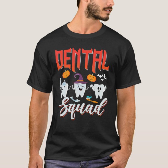 Halloween Dental Squad Teeth Bat Dentist T-Shirt (Front)