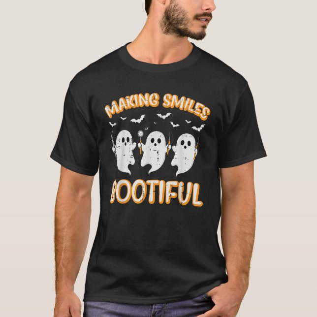 Halloween Dentist Smiles Bootiful Ghost Dental Cos T-Shirt (Front)