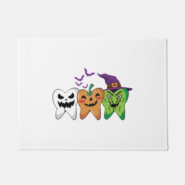 Halloween Dentist Teeth Ghost Pumpkin Witch Doormat (Front)