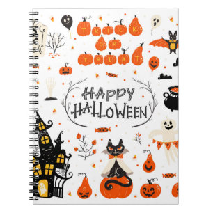 Halloween design elements. Halloween cliparts with Notebook