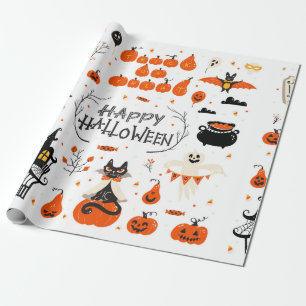 Halloween design elements. Halloween cliparts with Wrapping Paper