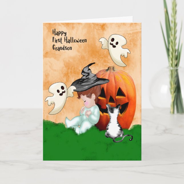 Halloween Design for Grandson with Pumpkin Card (Front)