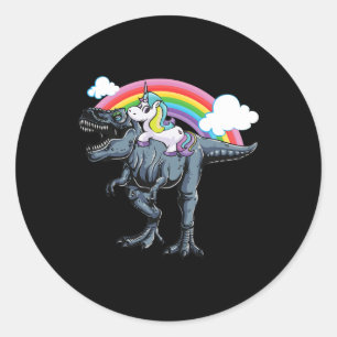 Halloween Design For Kids Unicorn Riding Dinosaur  Classic Round Sticker