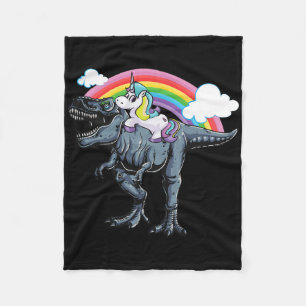 Halloween Design For Kids Unicorn Riding Dinosaur  Fleece Blanket