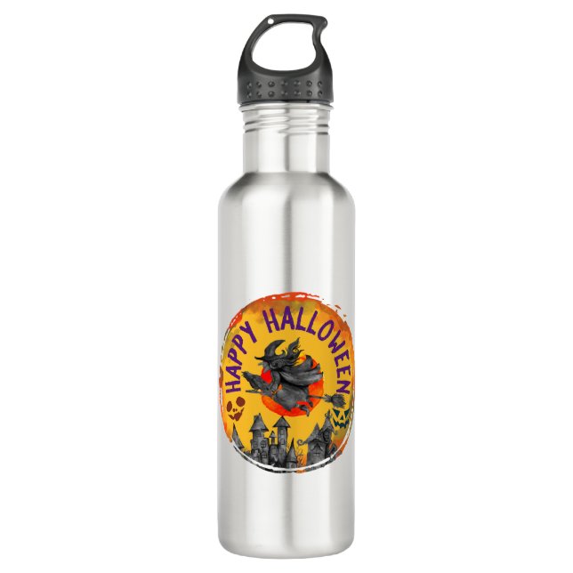 Halloween Design Happy Halloween Witch 710 Ml Water Bottle (Front)