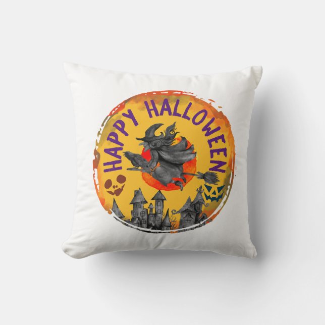 Halloween Design Happy Halloween Witch Cushion (Front)