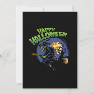 halloween design witch and flying broom save the date