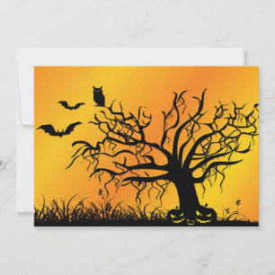 Halloween Design with Bats, Tree and Pumpkins