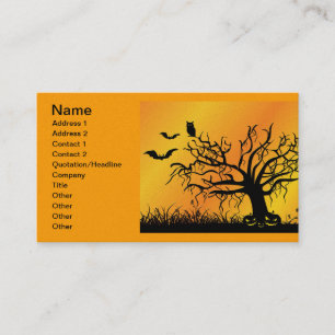 Halloween Design with Bats, Tree and Pumpkins Business Card